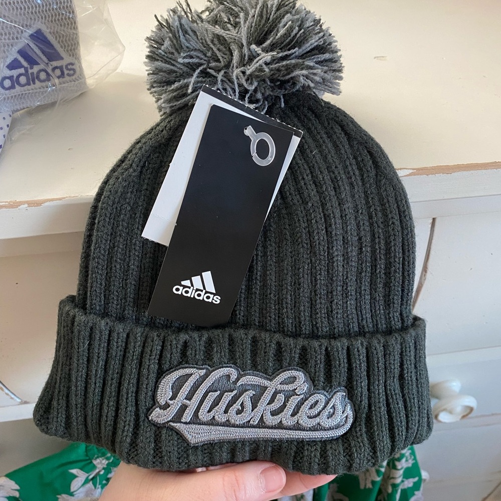 NWT University of Washington Huskies Adidas Pom Beanie - Dark Gray